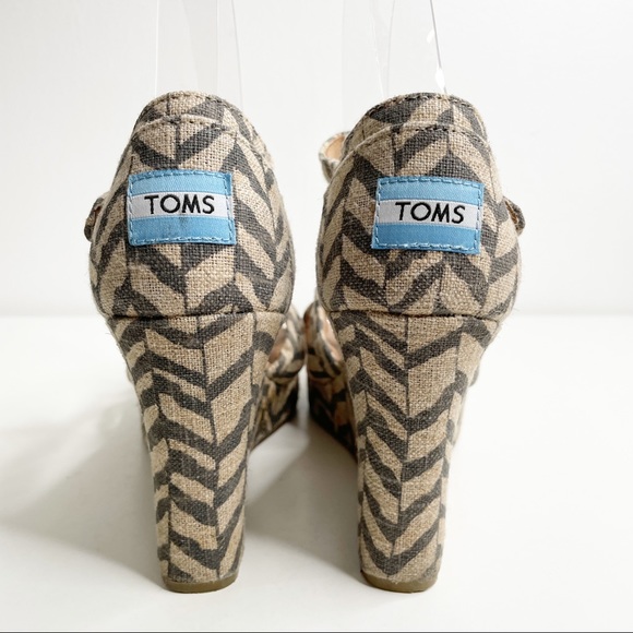 Toms sienna wedge sandal chevron burlap tan black - Picture 6 of 13